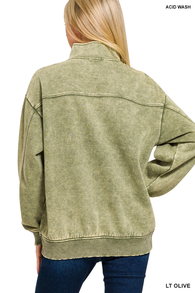 ACID WASH FLEECE HALF ZIP PULLOVER