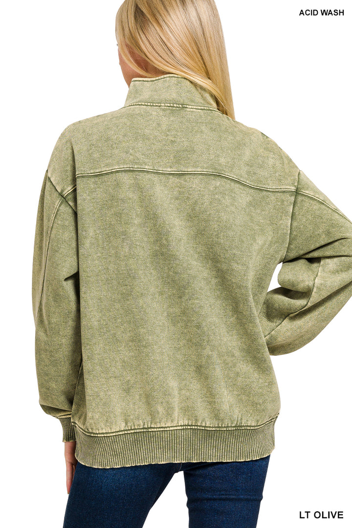 ACID WASH FLEECE HALF ZIP PULLOVER