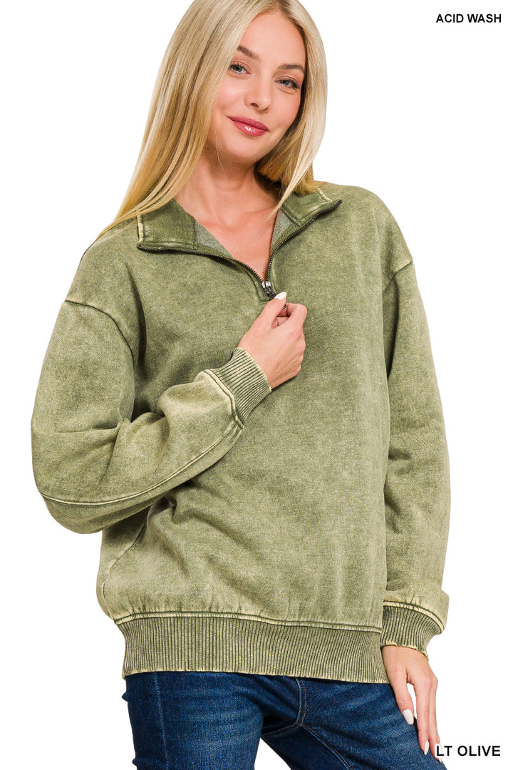 ACID WASH FLEECE HALF ZIP PULLOVER