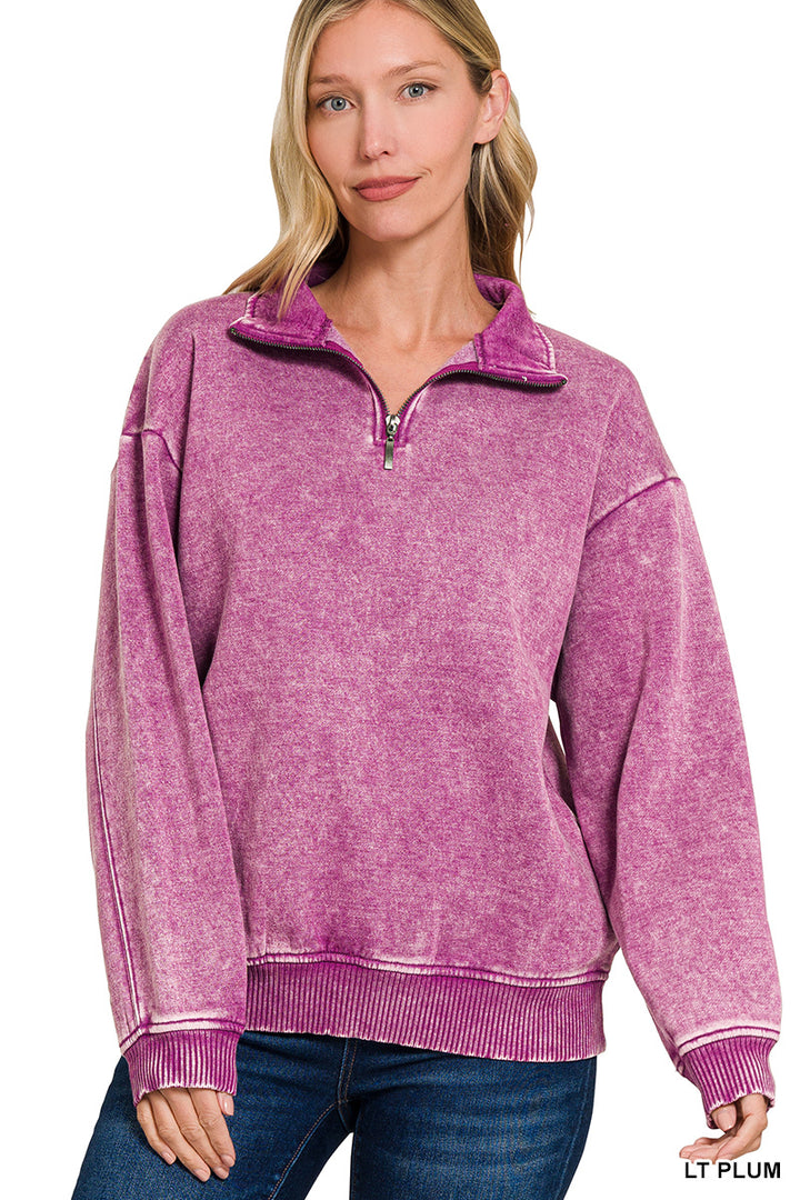 ACID WASH FLEECE HALF ZIP PULLOVER