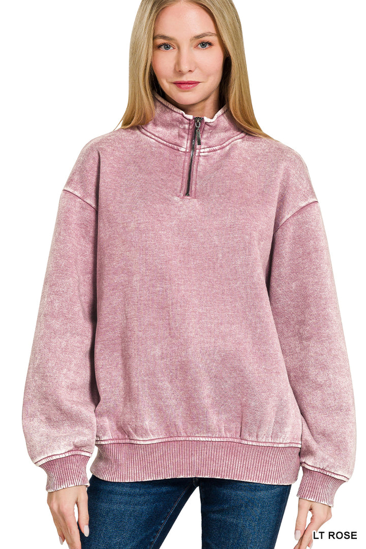 ACID WASH FLEECE HALF ZIP PULLOVER