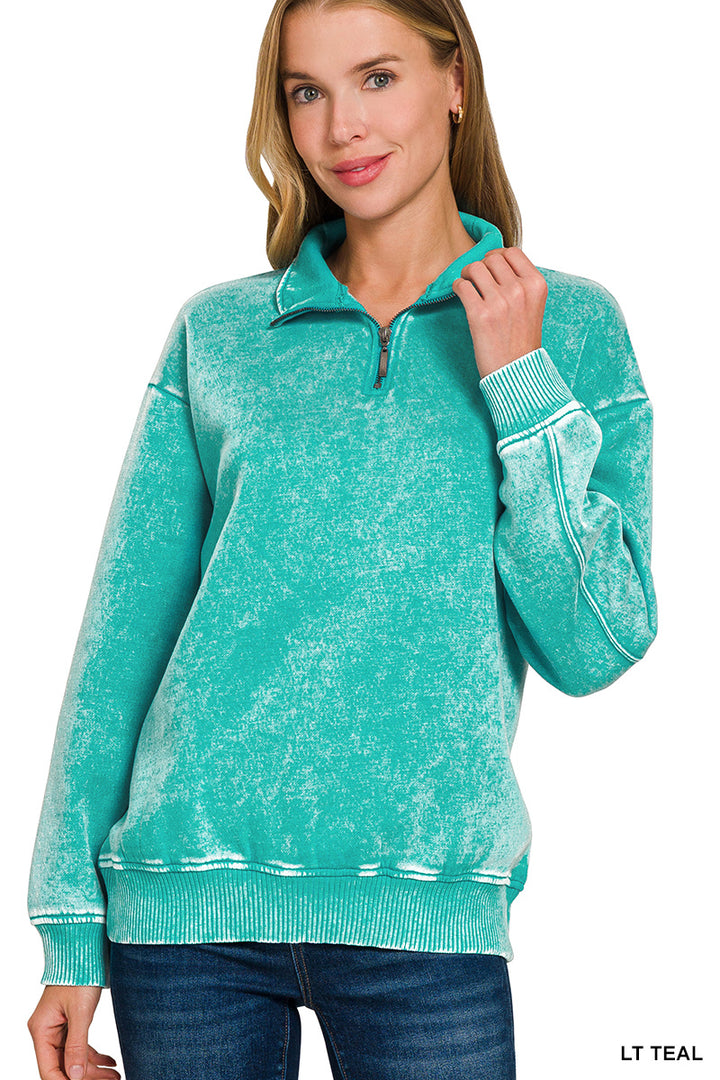 ACID WASH FLEECE HALF ZIP PULLOVER