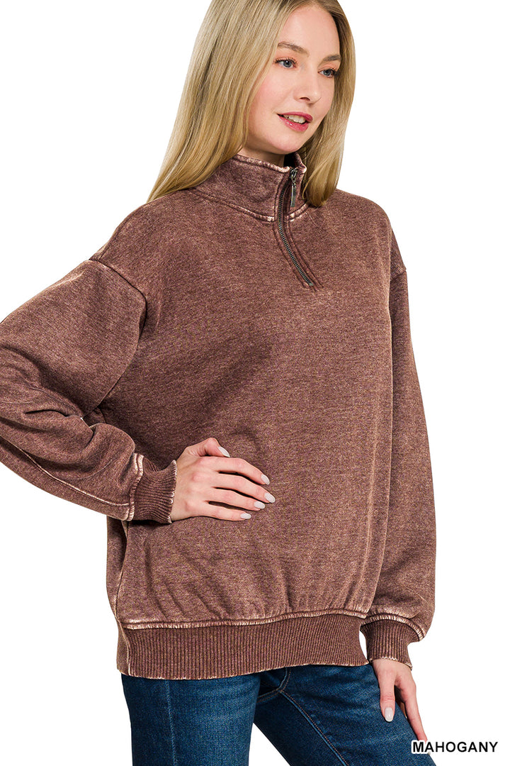 ACID WASH FLEECE HALF ZIP PULLOVER