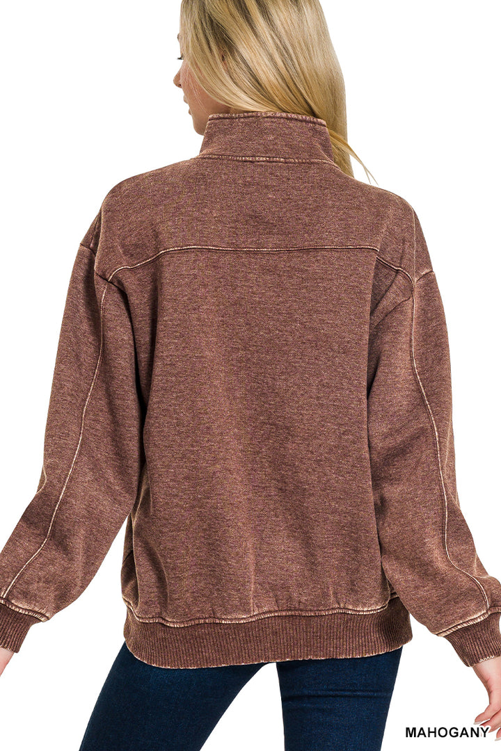 ACID WASH FLEECE HALF ZIP PULLOVER