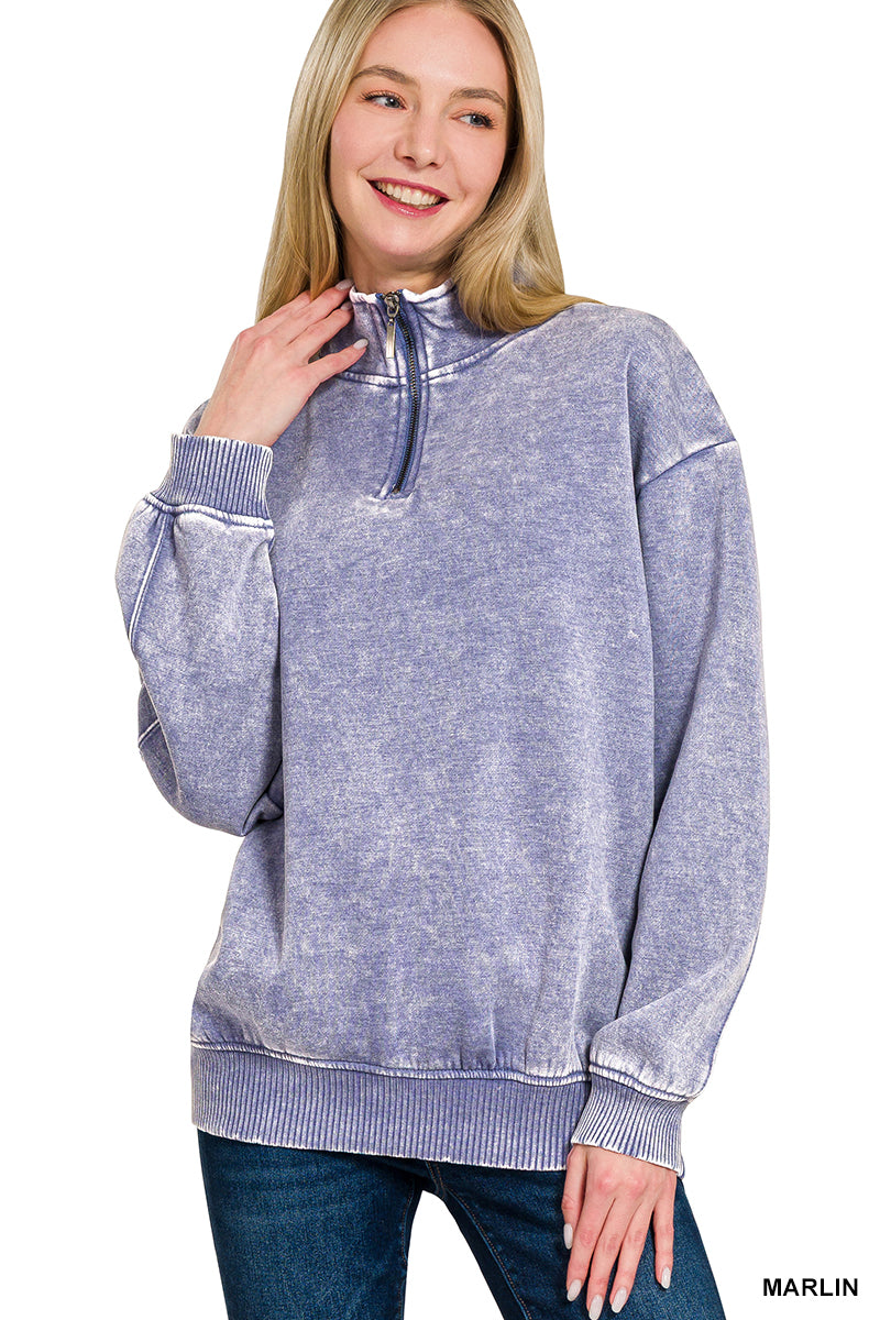 ACID WASH FLEECE HALF ZIP PULLOVER
