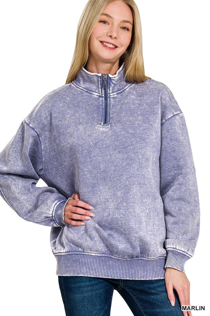 ACID WASH FLEECE HALF ZIP PULLOVER