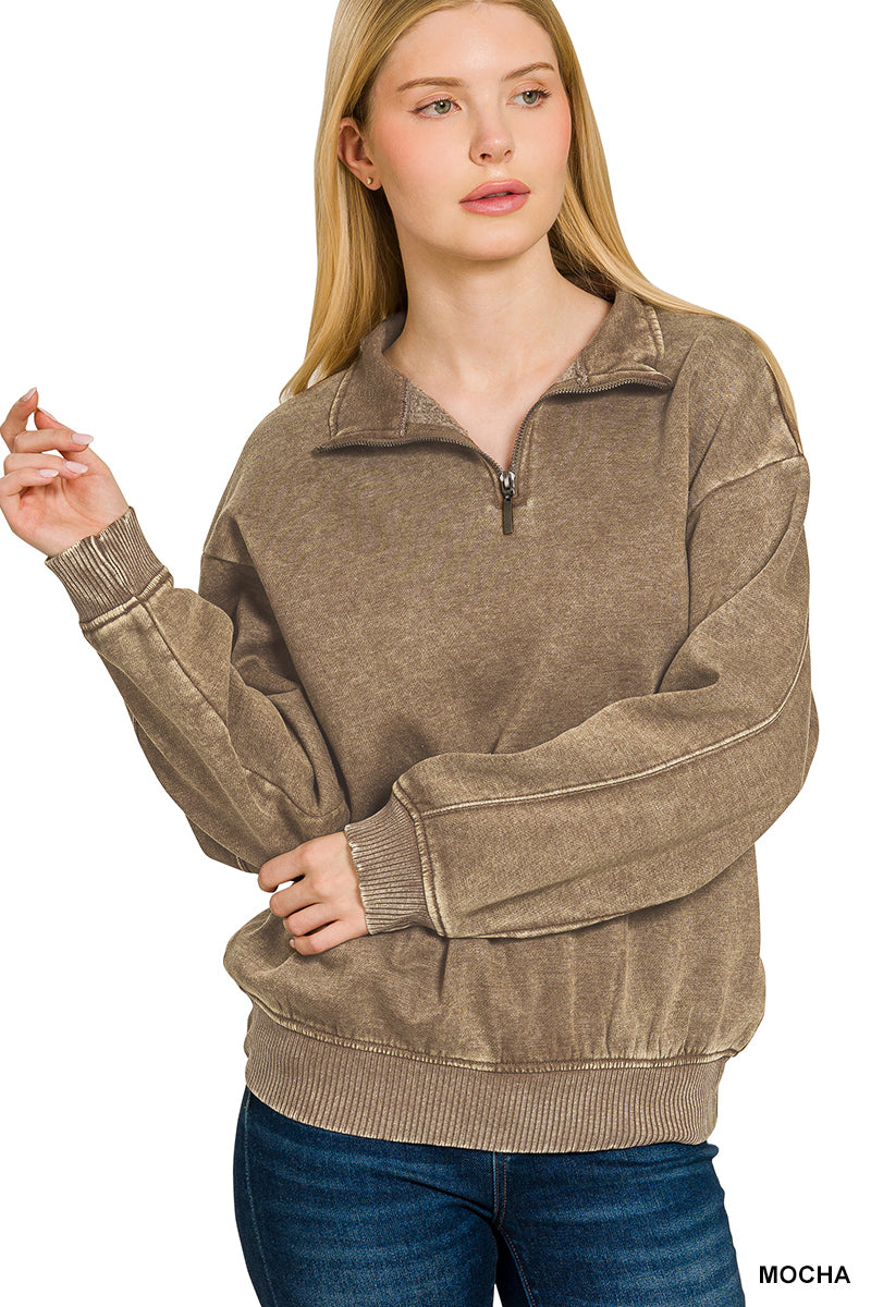 ACID WASH FLEECE HALF ZIP PULLOVER