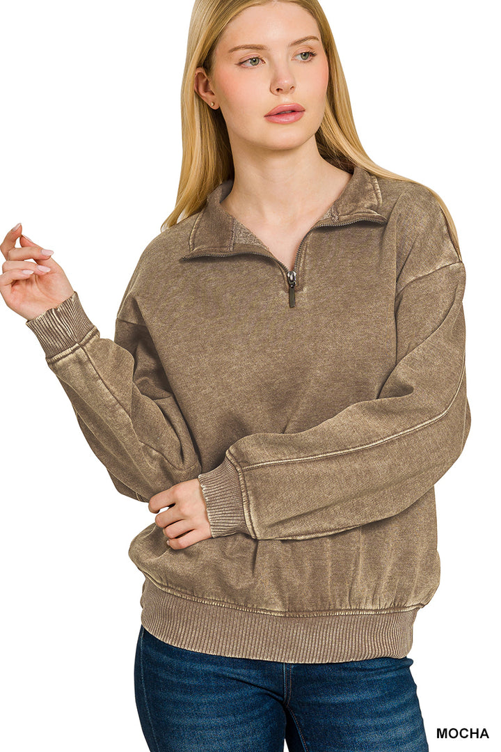 ACID WASH FLEECE HALF ZIP PULLOVER