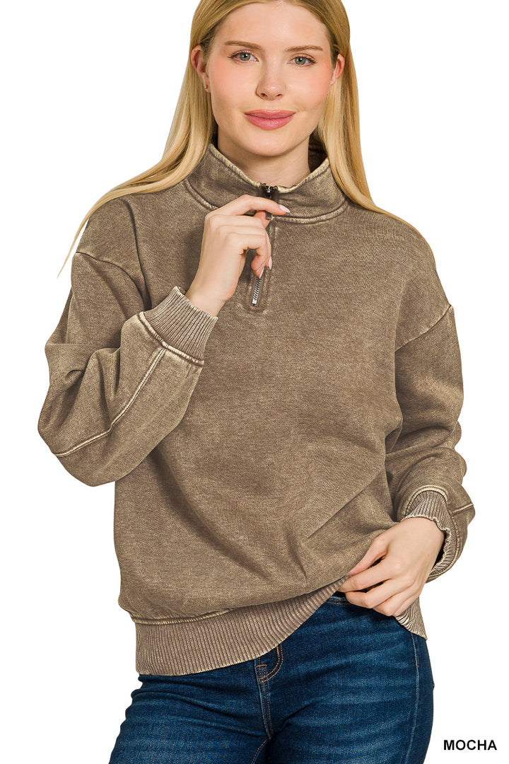 ACID WASH FLEECE HALF ZIP PULLOVER