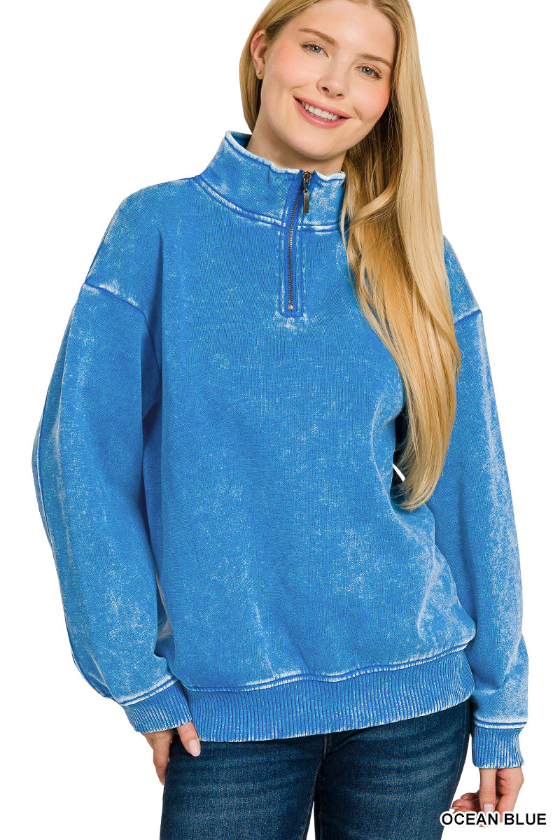 ACID WASH FLEECE HALF ZIP PULLOVER