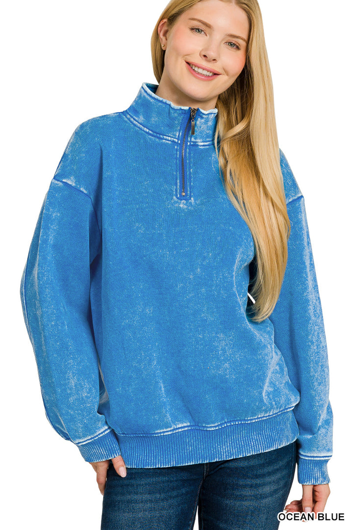 ACID WASH FLEECE HALF ZIP PULLOVER