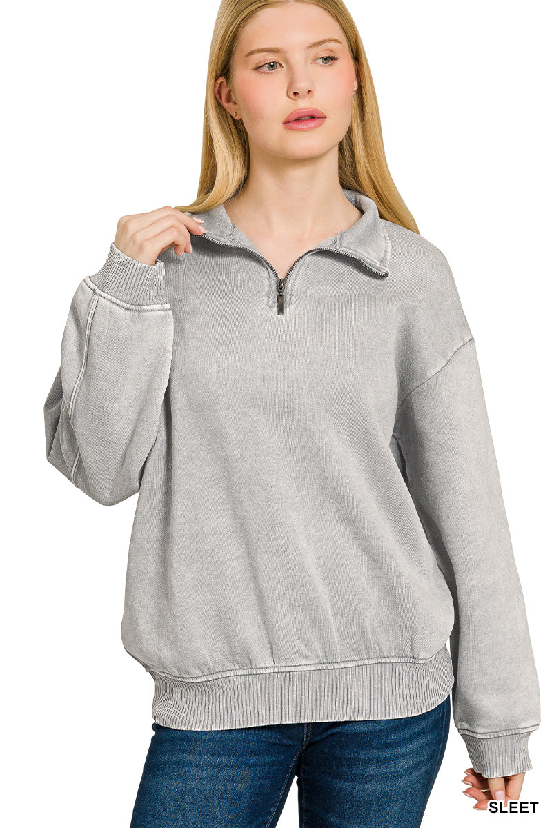 ACID WASH FLEECE HALF ZIP PULLOVER