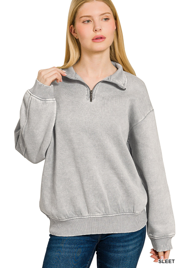 ACID WASH FLEECE HALF ZIP PULLOVER