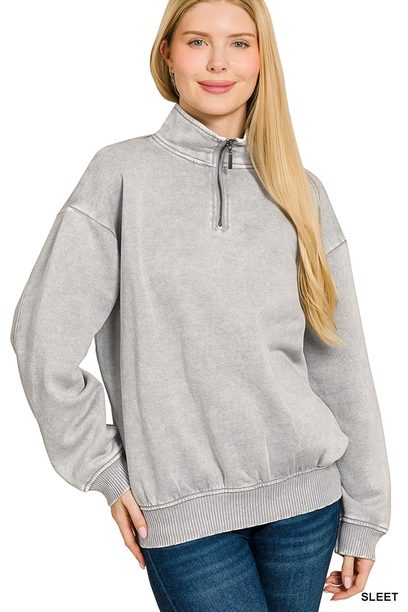 ACID WASH FLEECE HALF ZIP PULLOVER