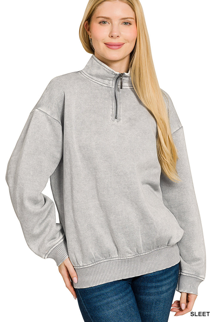 ACID WASH FLEECE HALF ZIP PULLOVER
