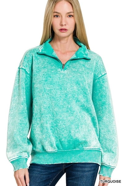 ACID WASH FLEECE HALF ZIP PULLOVER