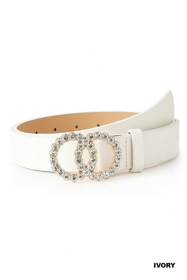Rhinestone double ring buckle fashion belt