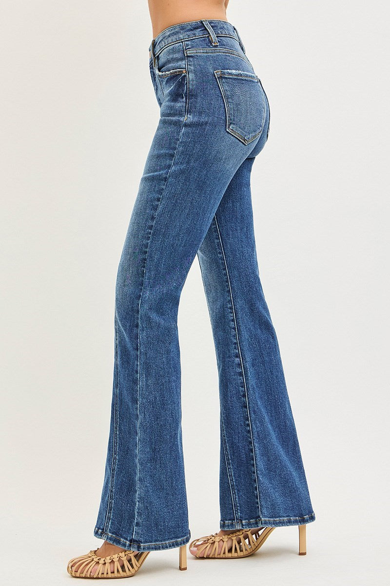 TUMMY CONTROL HIGH RISE FLARE JEANS WITH FRONT SEAM DETAIL
