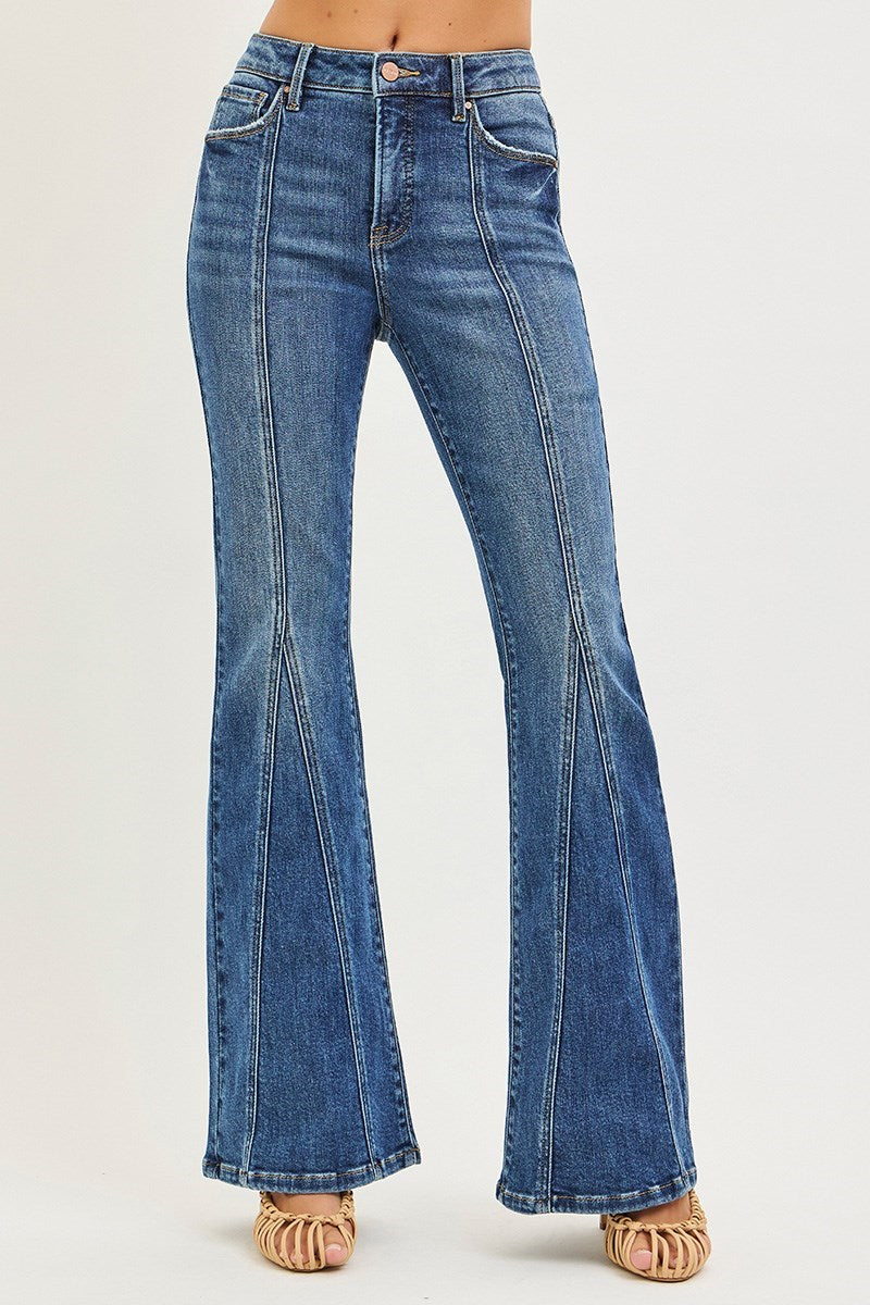 TUMMY CONTROL HIGH RISE FLARE JEANS WITH FRONT SEAM DETAIL