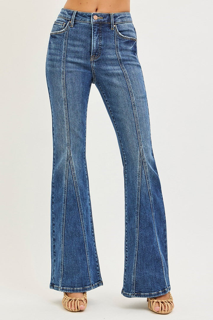 TUMMY CONTROL HIGH RISE FLARE JEANS WITH FRONT SEAM DETAIL