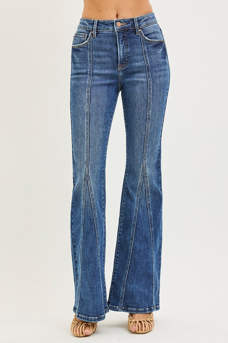 TUMMY CONTROL HIGH RISE FLARE JEANS WITH FRONT SEAM DETAIL
