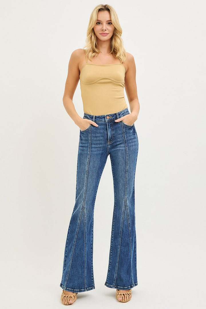 TUMMY CONTROL HIGH RISE FLARE JEANS WITH FRONT SEAM DETAIL