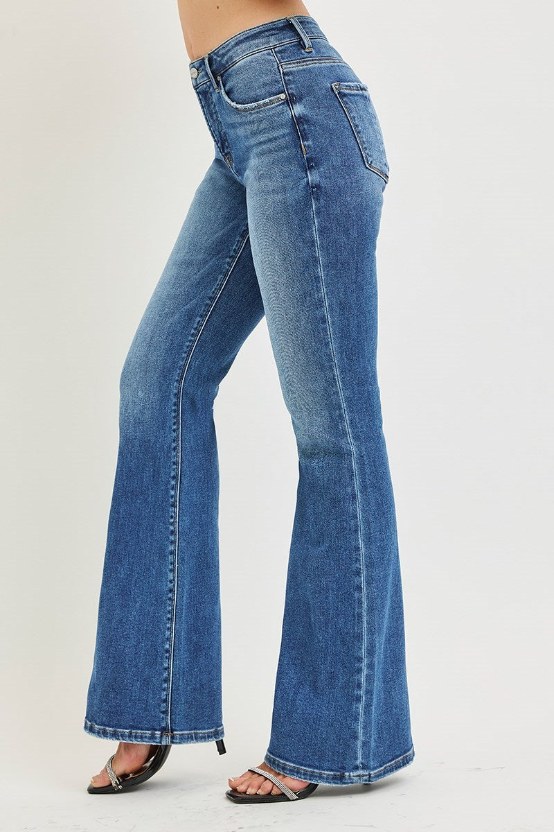 TUMMY CONTORL MID RISE FLARE JEANS