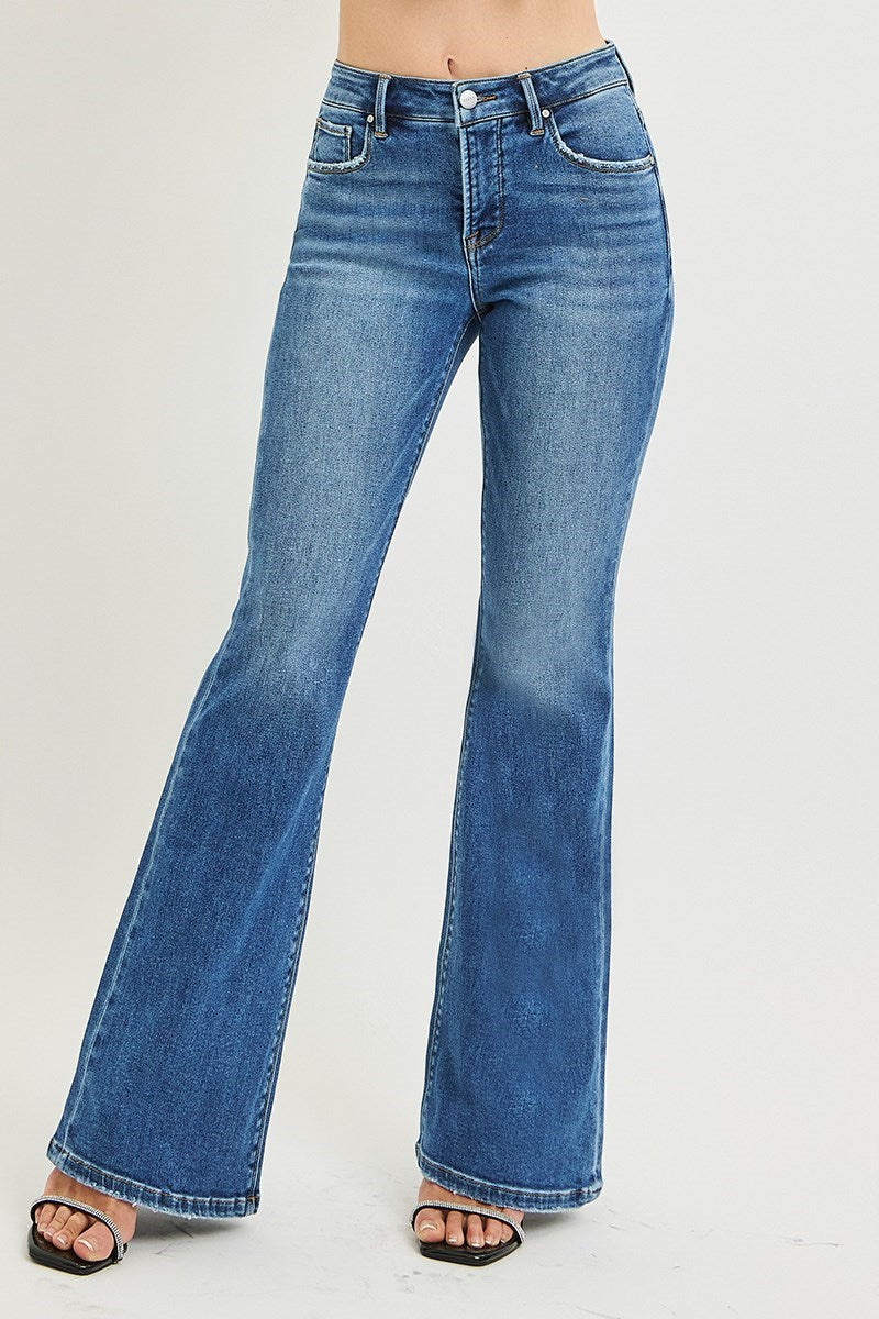 TUMMY CONTORL MID RISE FLARE JEANS