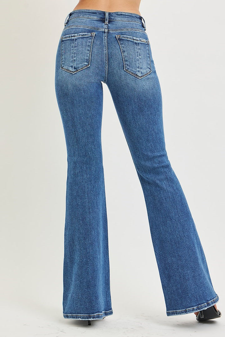 TUMMY CONTORL MID RISE FLARE JEANS