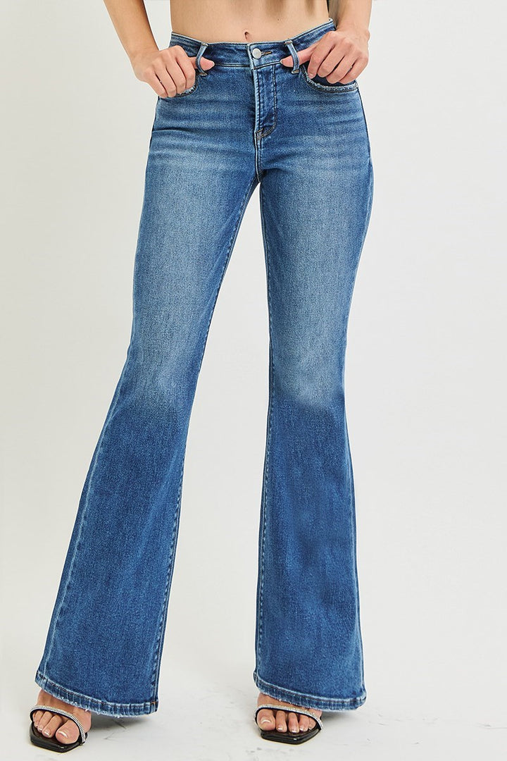 TUMMY CONTORL MID RISE FLARE JEANS