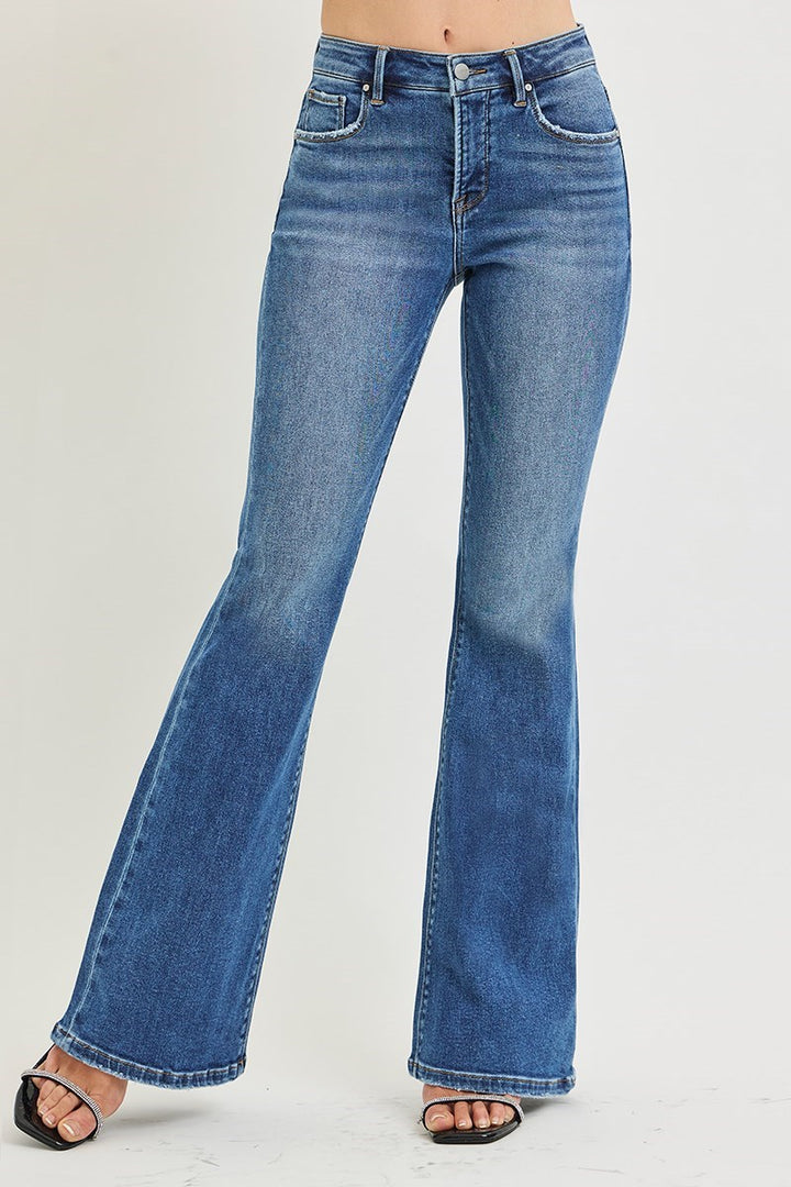 TUMMY CONTORL MID RISE FLARE JEANS