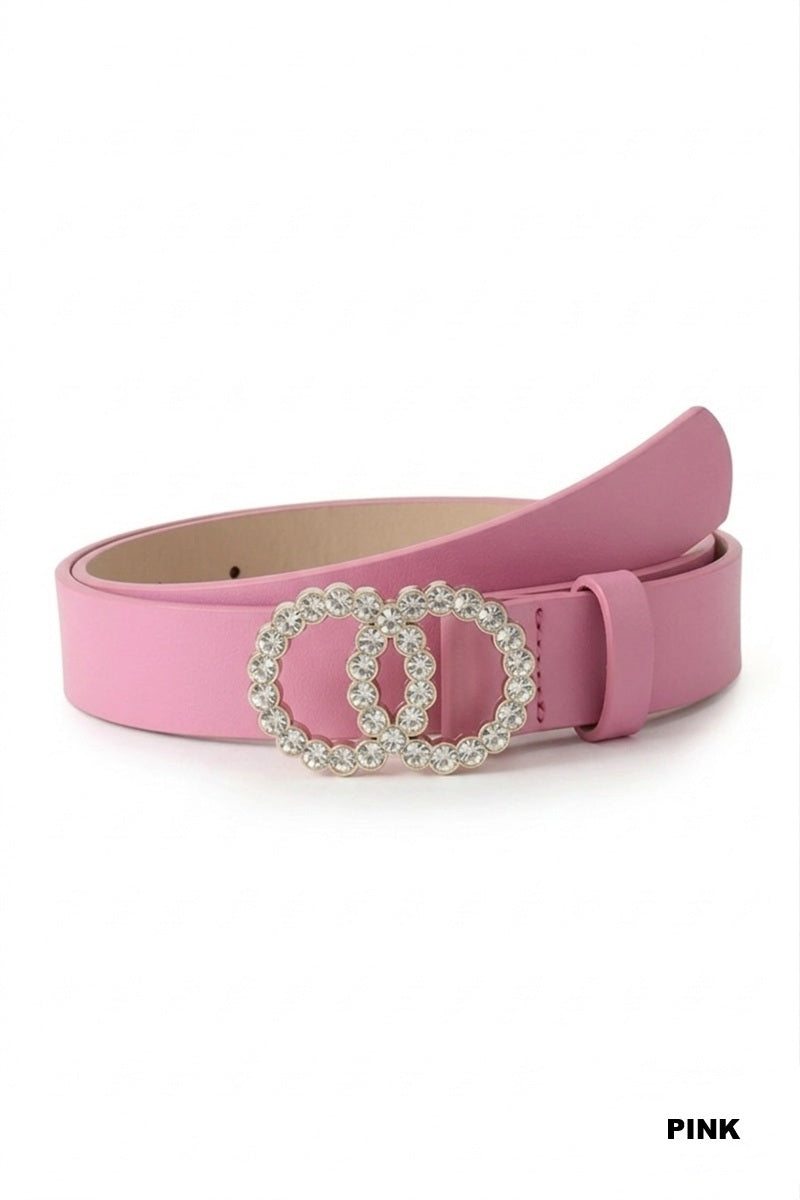 Rhinestone double ring buckle fashion belt