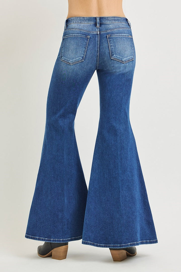 MID RISE WIDE FLARE JEANS WITH CREASE LINE
