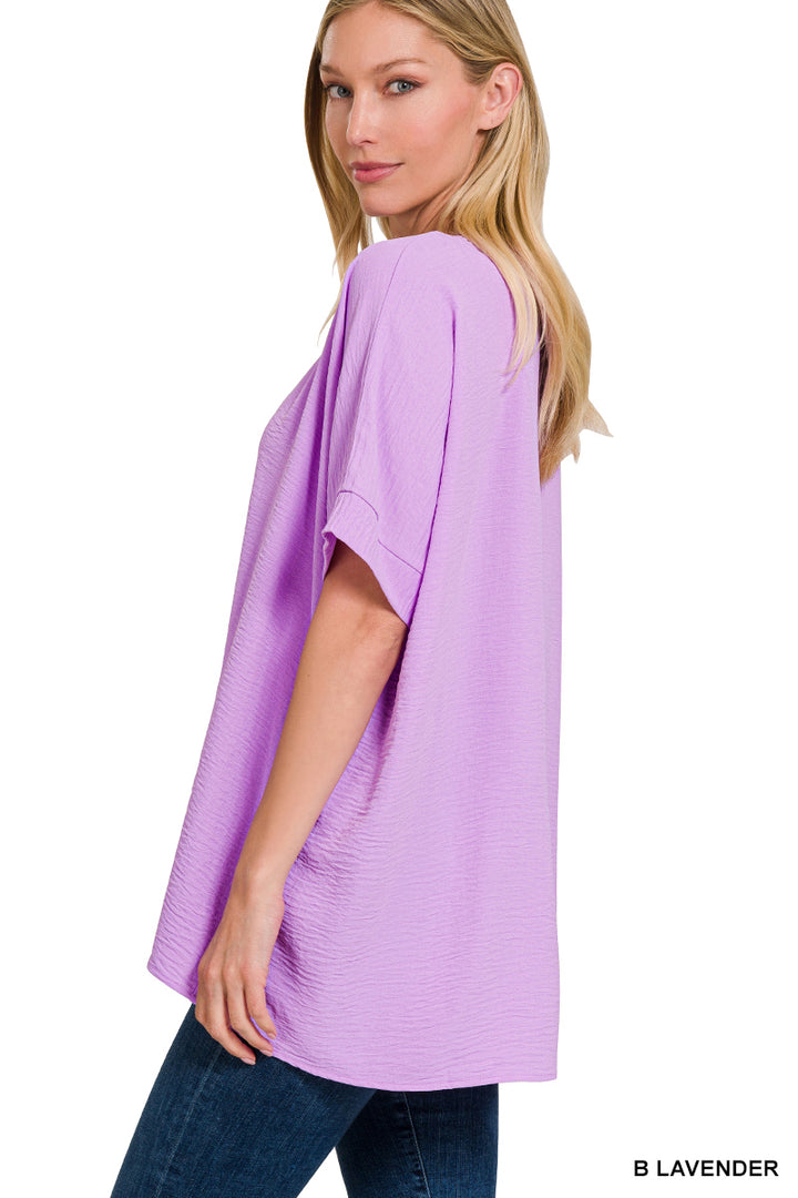 Woven airflow v-neck dolman short sleeve top