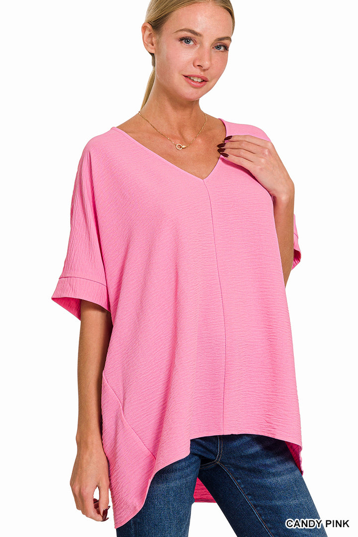 Woven airflow v-neck dolman short sleeve top