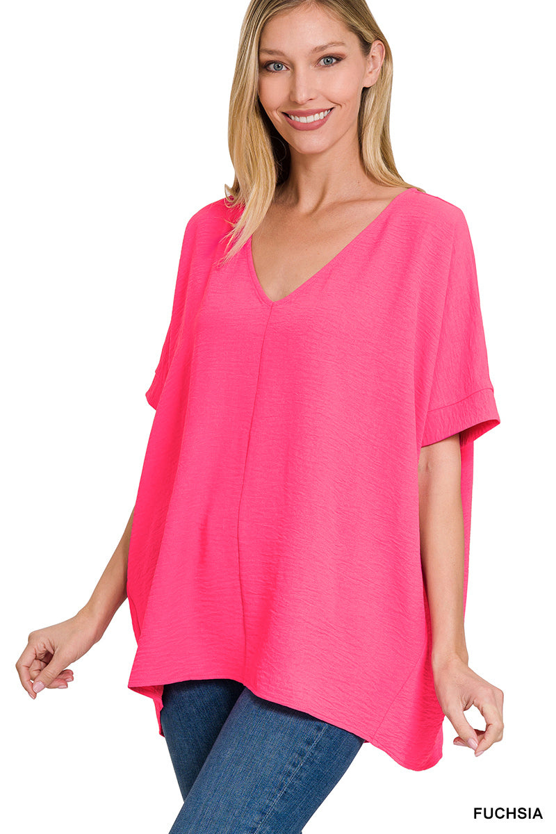 Woven airflow v-neck dolman short sleeve top