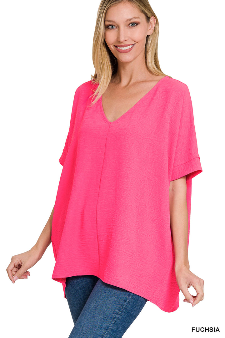 Woven airflow v-neck dolman short sleeve top