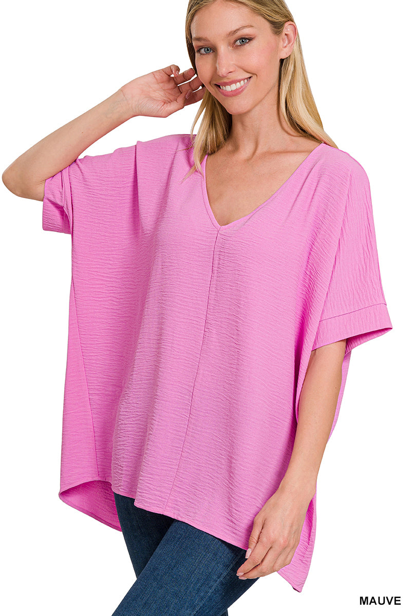 Woven airflow v-neck dolman short sleeve top