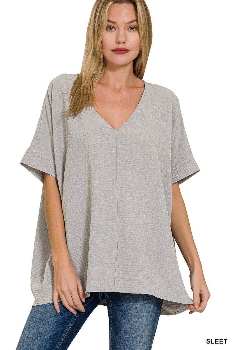Woven airflow v-neck dolman short sleeve top