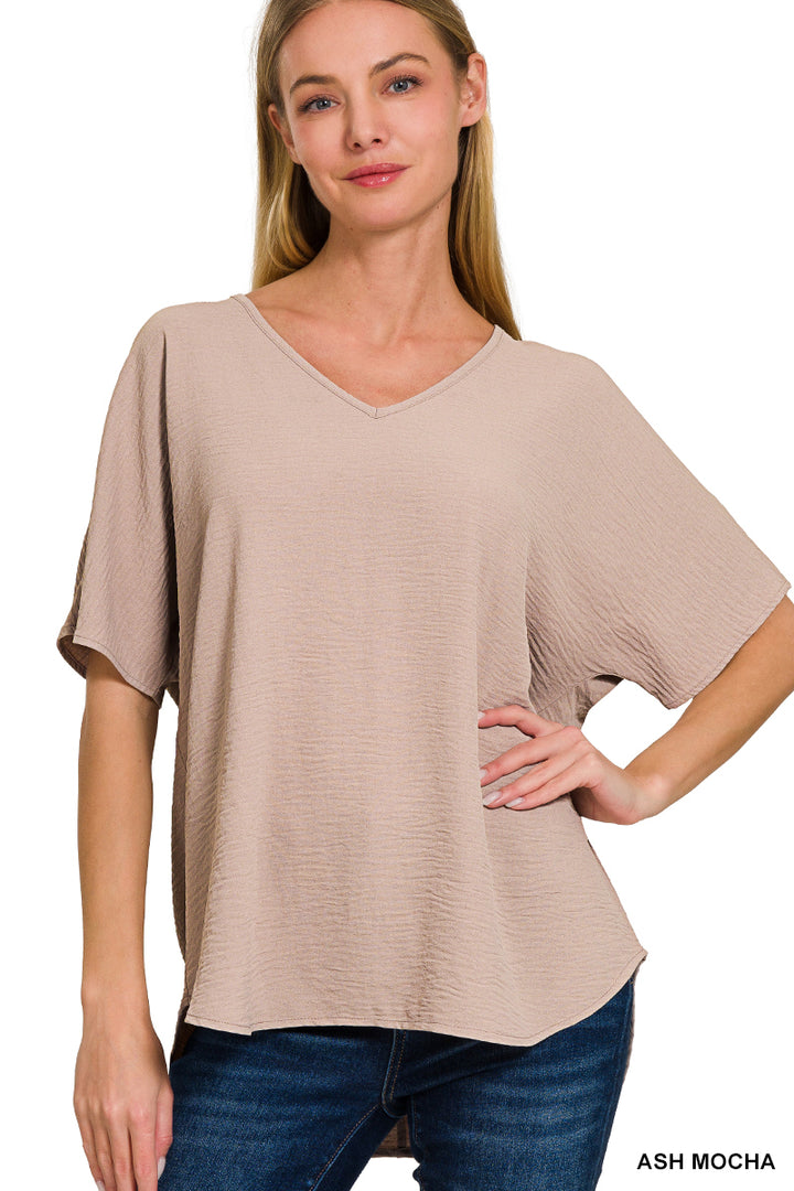 Woven airflow v-neck short sleeve top