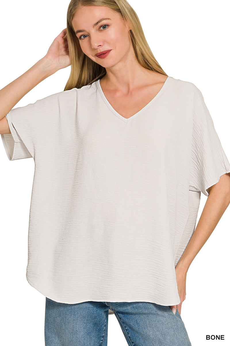 Woven airflow v-neck short sleeve top
