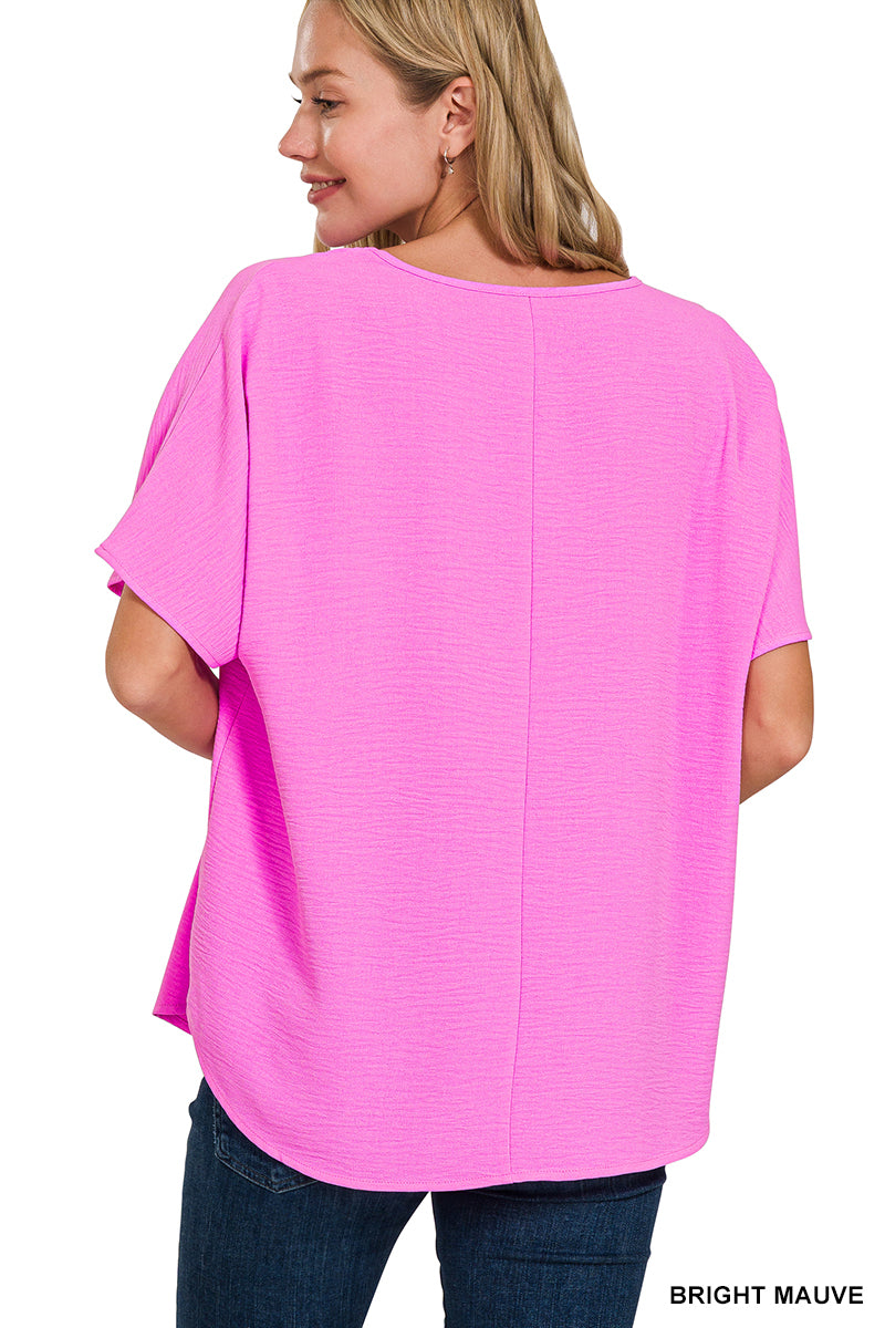 Woven airflow v-neck short sleeve top
