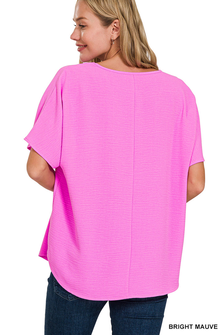 Woven airflow v-neck short sleeve top