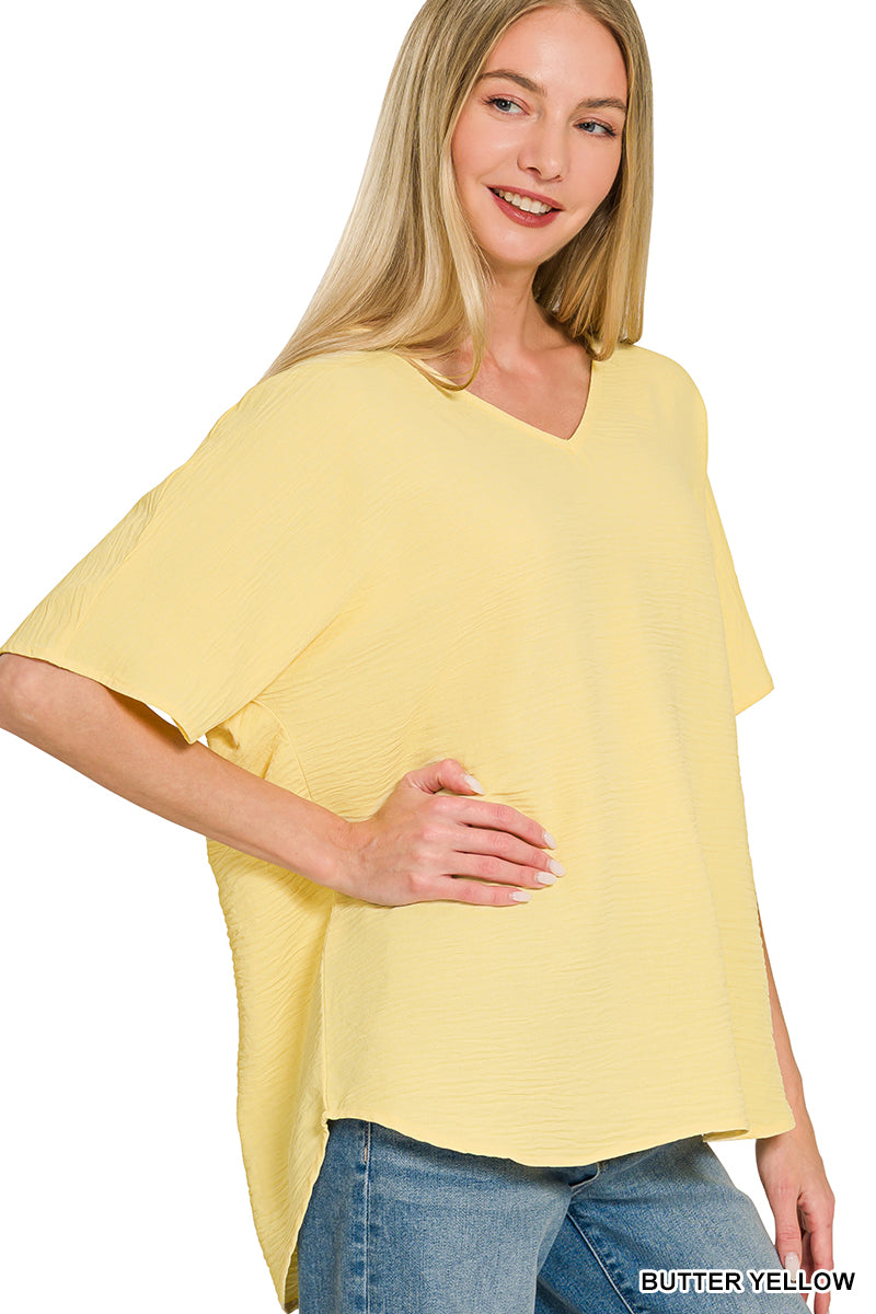 Woven airflow v-neck short sleeve top