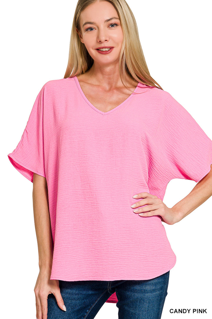 Woven airflow v-neck short sleeve top