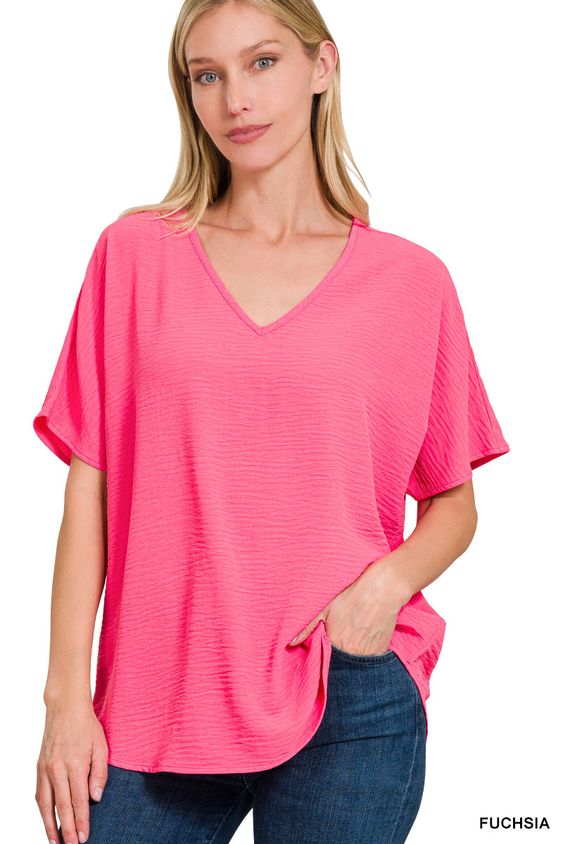Woven airflow v-neck short sleeve top