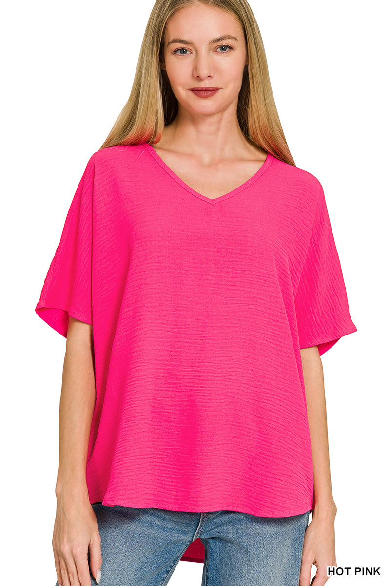 Woven airflow v-neck short sleeve top