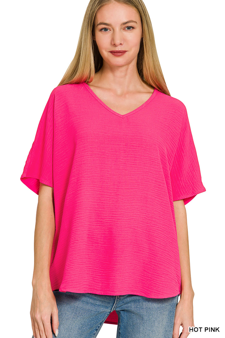 Woven airflow v-neck short sleeve top