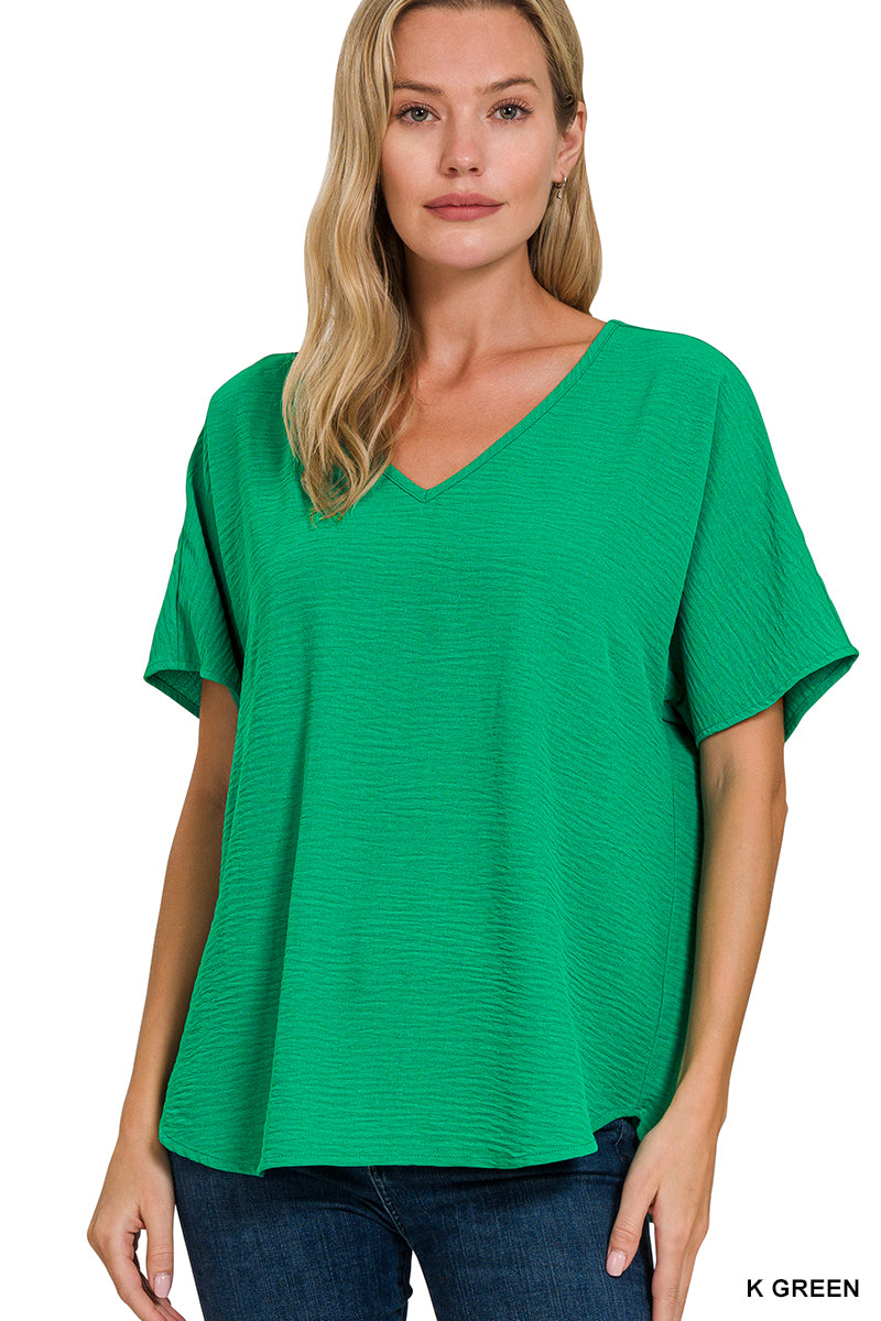 Woven airflow v-neck short sleeve top