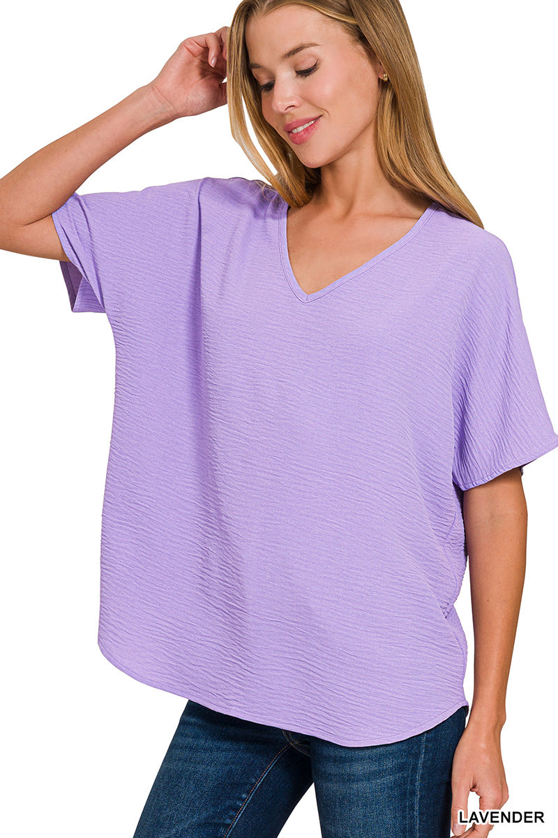 Woven airflow v-neck short sleeve top